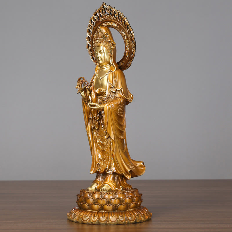 Buddha Stones菩薩 蓮華 オーラ 成功 真鍮 銅像 室内装飾