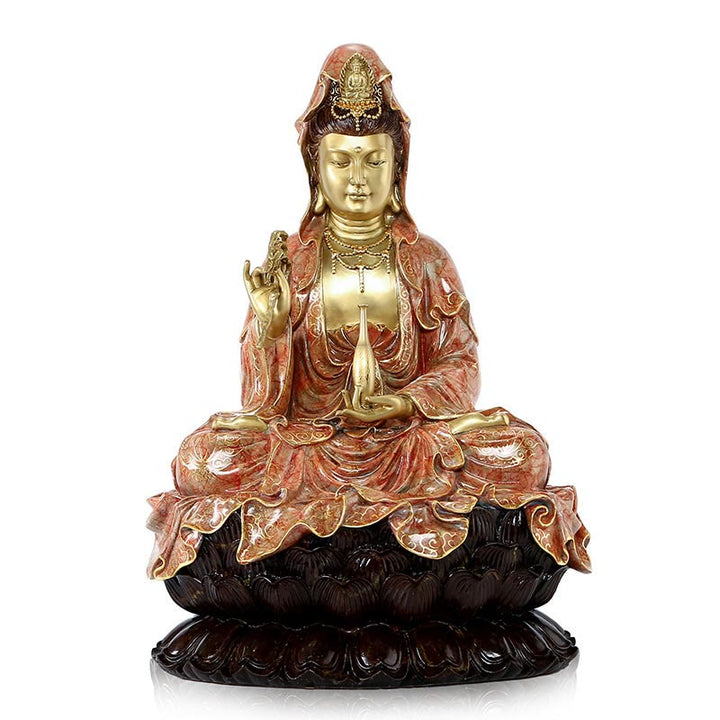 観音Buddha Stones蓮華座像 真鍮銅像 家庭用祭壇装飾