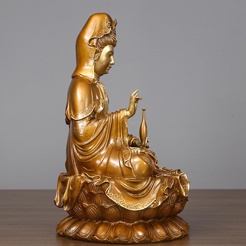 観音Buddha Stones蓮華座像 真鍮銅像 家庭用祭壇装飾 - image 11