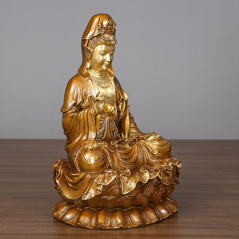 観音Buddha Stones蓮華座像 真鍮銅像 家庭用祭壇装飾 - image 10