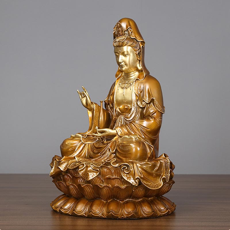 観音Buddha Stones蓮華座像 真鍮銅像 家庭用祭壇装飾 - image 3
