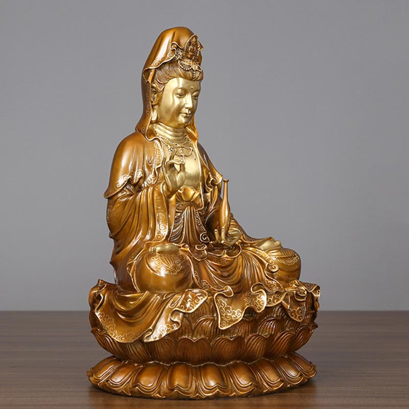 観音Buddha Stones蓮華座像 真鍮銅像 家庭用祭壇装飾 - image 1