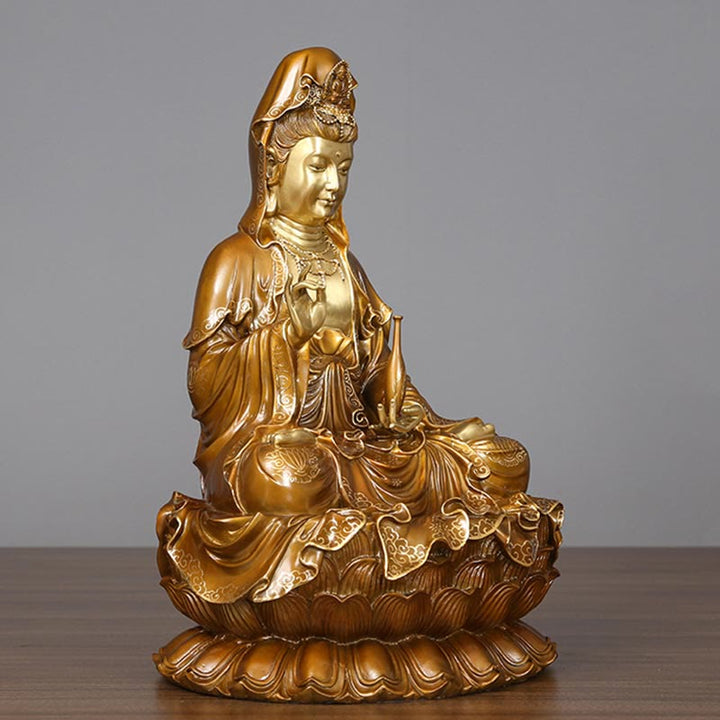 観音Buddha Stones蓮華座像 真鍮銅像 家庭用祭壇装飾 - image 1