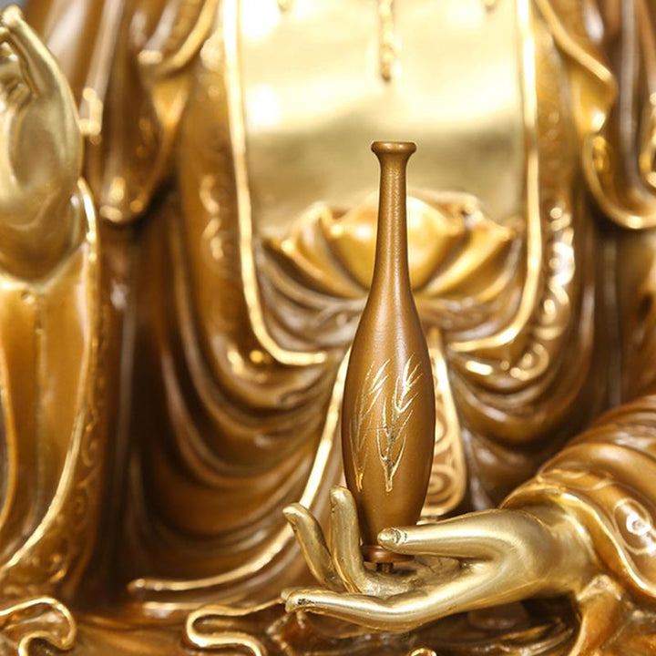 観音Buddha Stones蓮華座像 真鍮銅像 家庭用祭壇装飾 - image 8