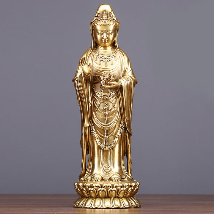 Buddha Stones観音菩薩 法輪宝珠 真鍮銅像 装飾品 - 観音菩薩 17.5×14×38.5cm - image 8