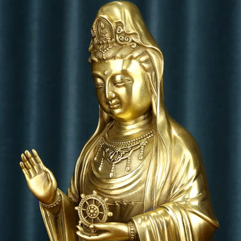 Buddha Stones観音菩薩 法輪宝珠 真鍮銅像 装飾品