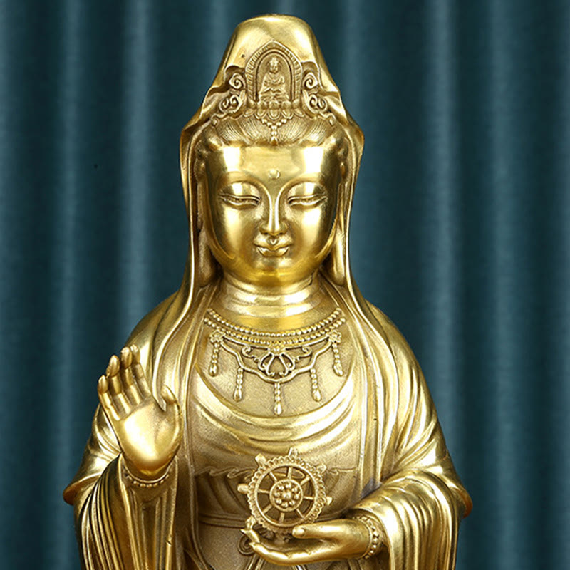 Buddha Stones観音菩薩 法輪宝珠 真鍮銅像 装飾品
