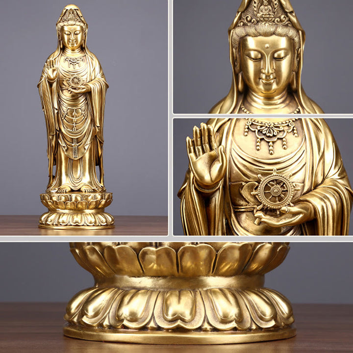 Buddha Stones観音菩薩 法輪宝珠 真鍮銅像 装飾品