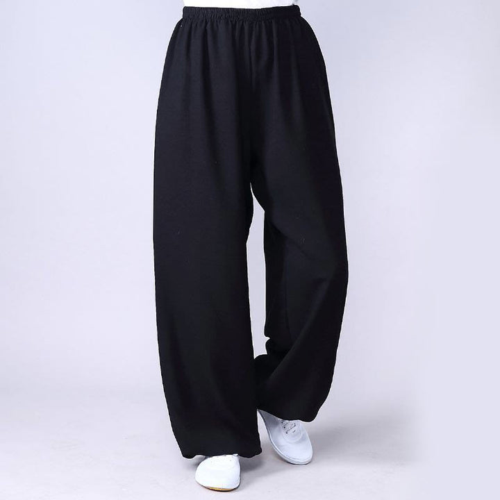 Buddha Stones夏用 伸縮性ウエスト 太極拳 気功練習 コットンリネン ユニセックスパンツ - 黒 - 3XL-US/UK/AU/EUサイズ対応- 2XL - image 3