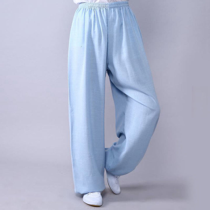 Buddha Stones夏用 伸縮性ウエスト 太極拳 気功練習 コットンリネン ユニセックスパンツ - ライトシアン - 3XL-US/UK/AU/EUサイズ対応- 2XL - image 16