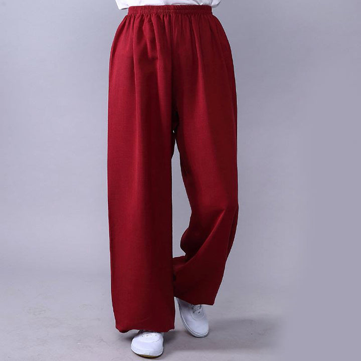Buddha Stones夏用 伸縮性ウエスト 太極拳 気功練習 コットンリネン ユニセックスパンツ - クリムゾン - 3XL-US/UK/AU/EUサイズ対応- 2XL - image 20