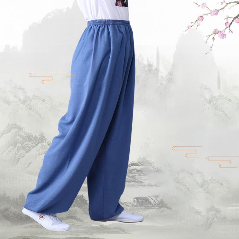 Buddha Stones夏用 伸縮性ウエスト 太極拳 気功練習 コットンリネン ユニセックスパンツ - image 9