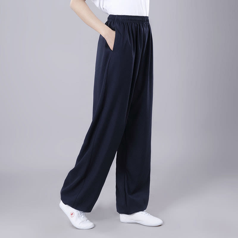 Buddha Stones夏用 ユニセックス 伸縮性ウエスト 太極拳 気功練習 通気性 ポケット付き コットンリネンパンツ - スチールブルー - 3XL- 米国/UK/AU/ EUの2XLに適合 - image 24