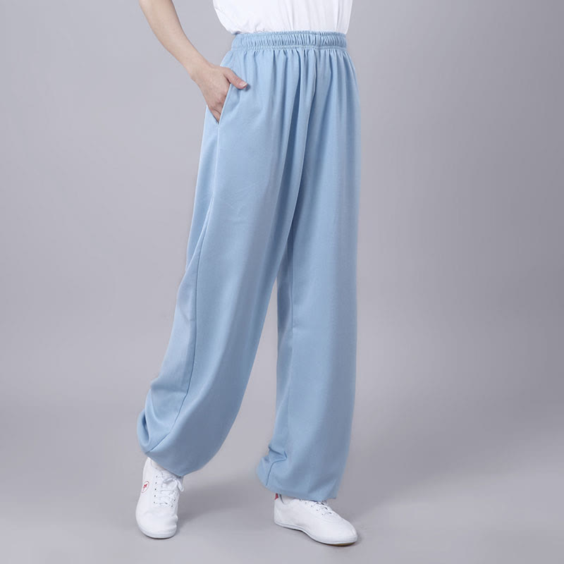 Buddha Stones夏用 ユニセックス 伸縮性ウエスト 太極拳 気功練習 通気性 ポケット付き コットンリネンパンツ - スカイブルー - 3XL- 米国/UK/AU/ EUに適合 - 2XL - image 22
