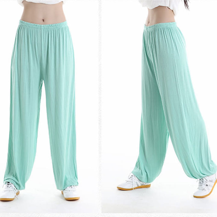Buddha Stones夏用 伸縮性ウエスト 太極拳 気功練習用 モダール ユニセックスパンツ - ミントクリーム - 3XL- 米国/UK/AU/ EUに適合 - 2XL - image 19