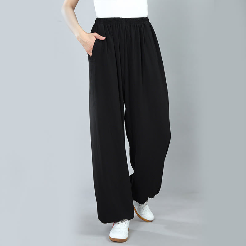 Buddha Stones夏用 ユニセックス 伸縮性ウエスト 太極拳 カンフー 気功 練習用 コットン 通気性 ポケット付きパンツ - image 3