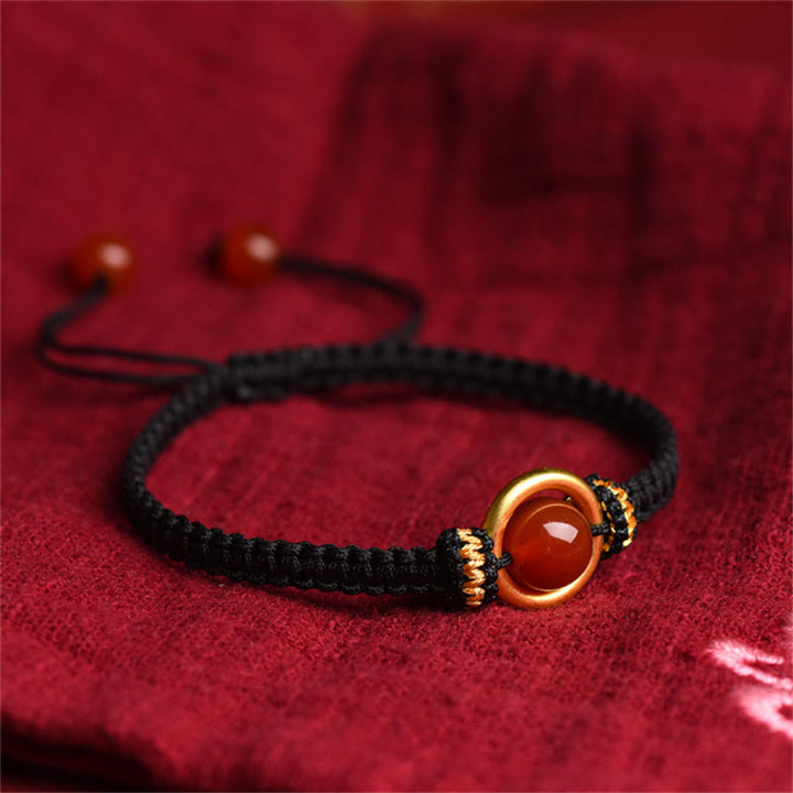 Buddha Stones赤瑪瑙ビーズ 平和バックル 穏やかなロープブレスレット