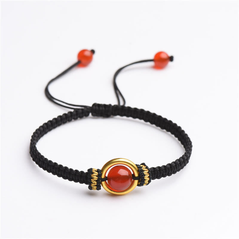 Buddha Stones赤瑪瑙ビーズ 平和バックル 穏やかなロープブレスレット