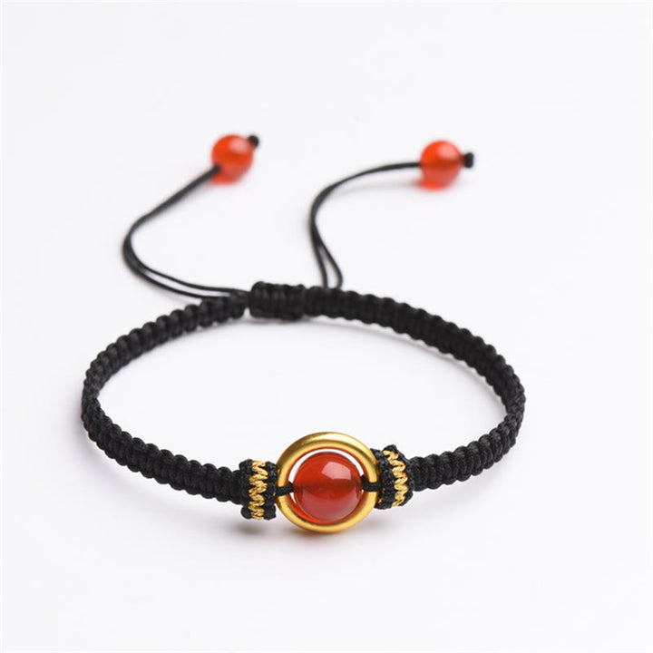 Buddha Stones赤瑪瑙ビーズ 平和バックル 穏やかなロープブレスレット