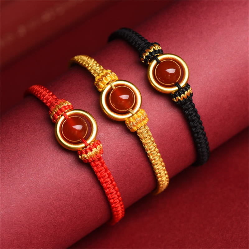Buddha Stones赤瑪瑙ビーズ 平和バックル 穏やかなロープブレスレット