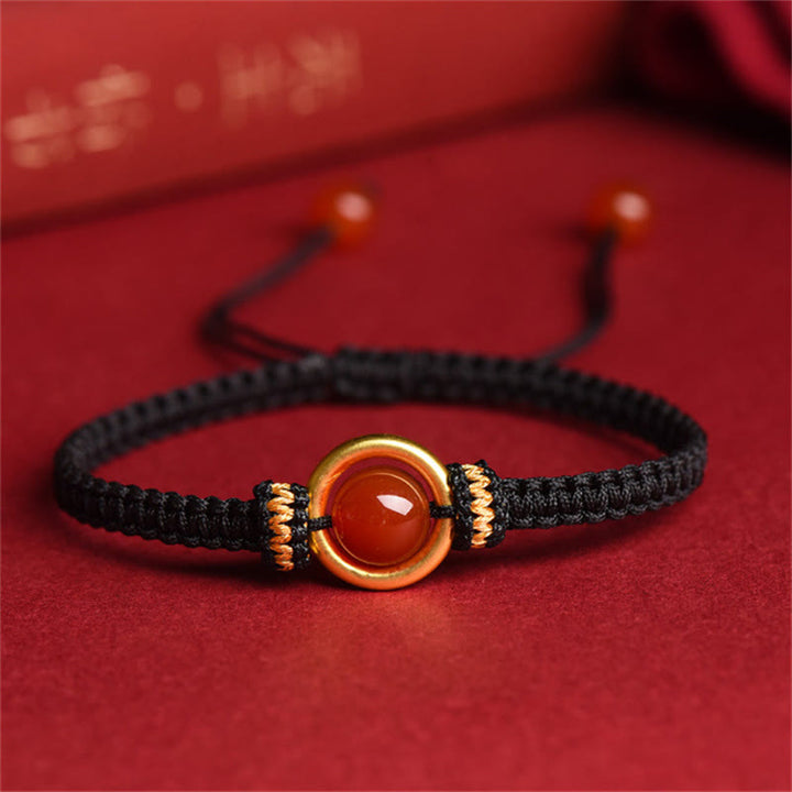 Buddha Stones赤瑪瑙ビーズ 平和バックル 穏やかなロープブレスレット