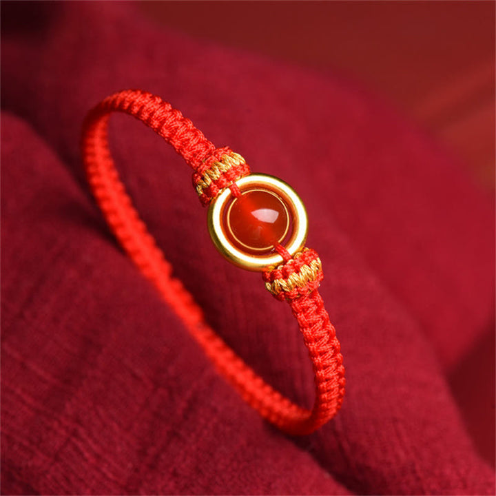 Buddha Stones赤瑪瑙ビーズ 平和バックル 穏やかなロープブレスレット