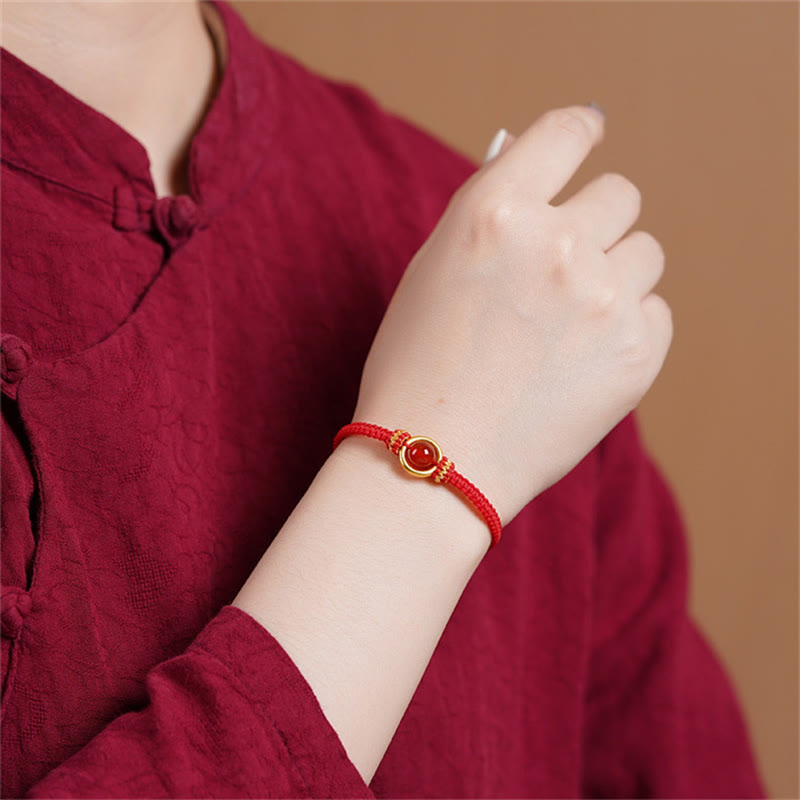 Buddha Stones赤瑪瑙ビーズ 平和バックル 穏やかなロープブレスレット
