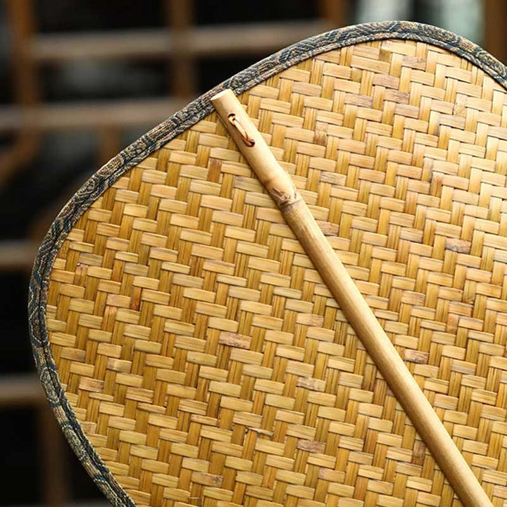 Buddha Stones夏 レトロ 中国風 手作り 竹編み 丸型 バナナ型 長柄扇子