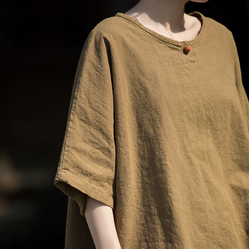 Buddha Stonesカジュアル ハーフスリーブ ラミー リネン コットン Tシャツ