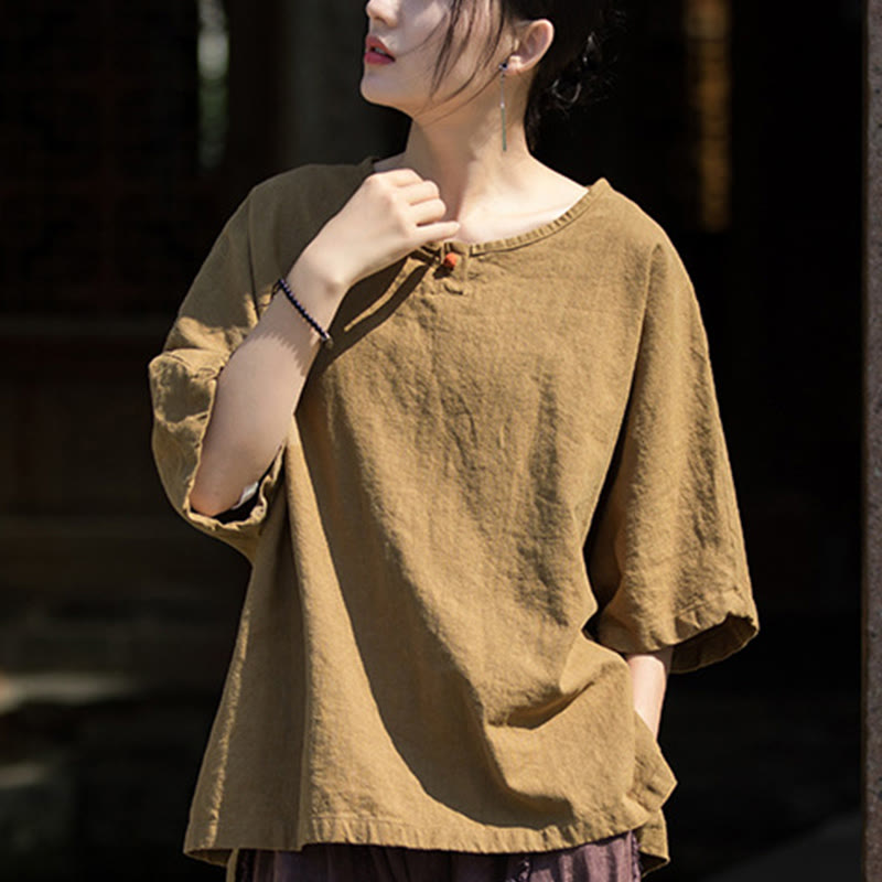 Buddha Stonesカジュアル ハーフスリーブ ラミー リネン コットン Tシャツ - image 11