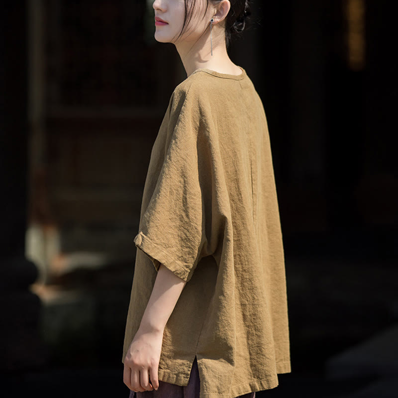 Buddha Stonesカジュアル ハーフスリーブ ラミー リネン コットン Tシャツ - image 2