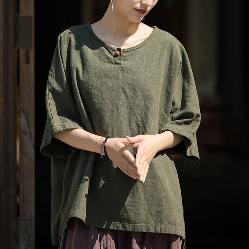 Buddha Stonesカジュアル ハーフスリーブ ラミー リネン コットン Tシャツ