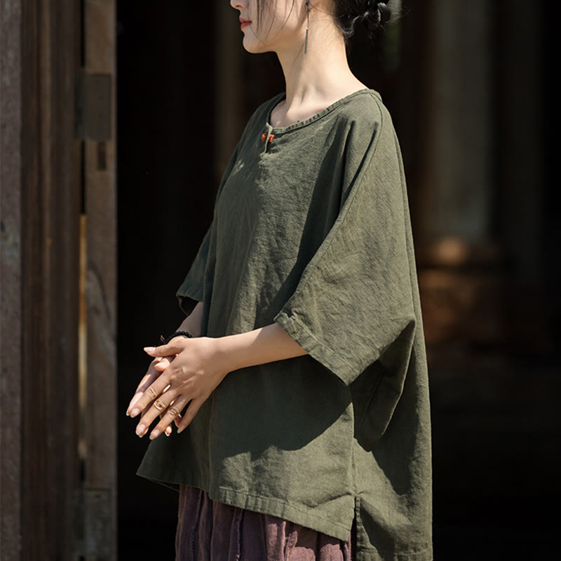 Buddha Stonesカジュアル ハーフスリーブ ラミー リネン コットン Tシャツ - image 14