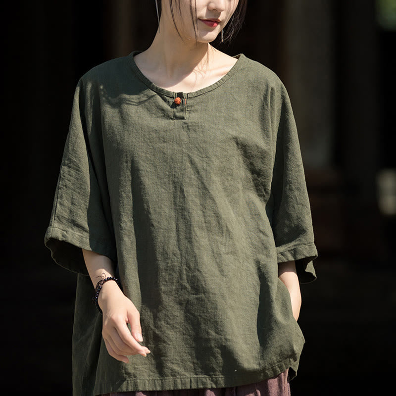 Buddha Stonesカジュアル ハーフスリーブ ラミー リネン コットン Tシャツ - ダークシーグリーン - US4-8/10、 UK/AU8-12/14、 EU36-40/42 (F) - image 12