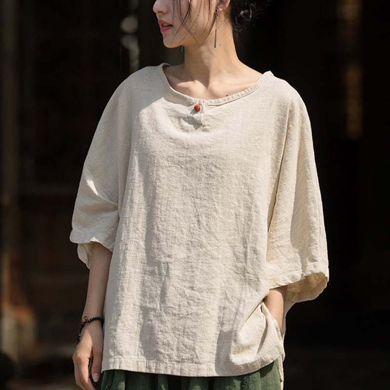 Buddha Stonesカジュアル ハーフスリーブ ラミー リネン コットン Tシャツ
