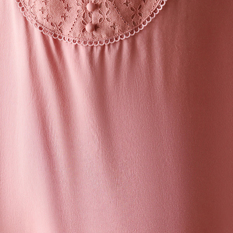 Buddha StonesVネック ピンクボタンデザイン ハーフスリーブTシャツ - image 6