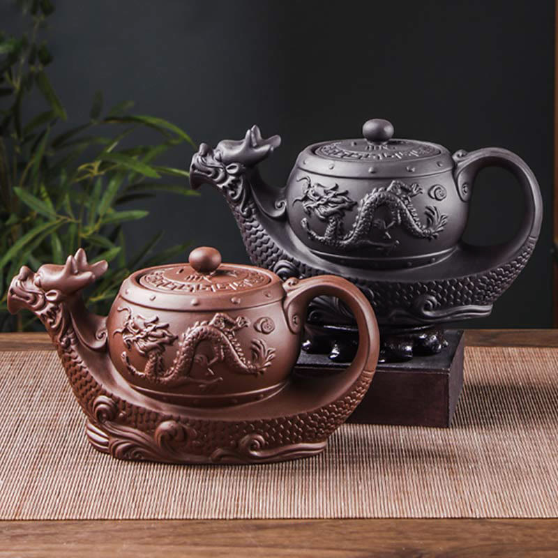 Buddha Stonesヴィンテージ 龍 縁起の良い雲 紫粘土 陶器 ティーポット