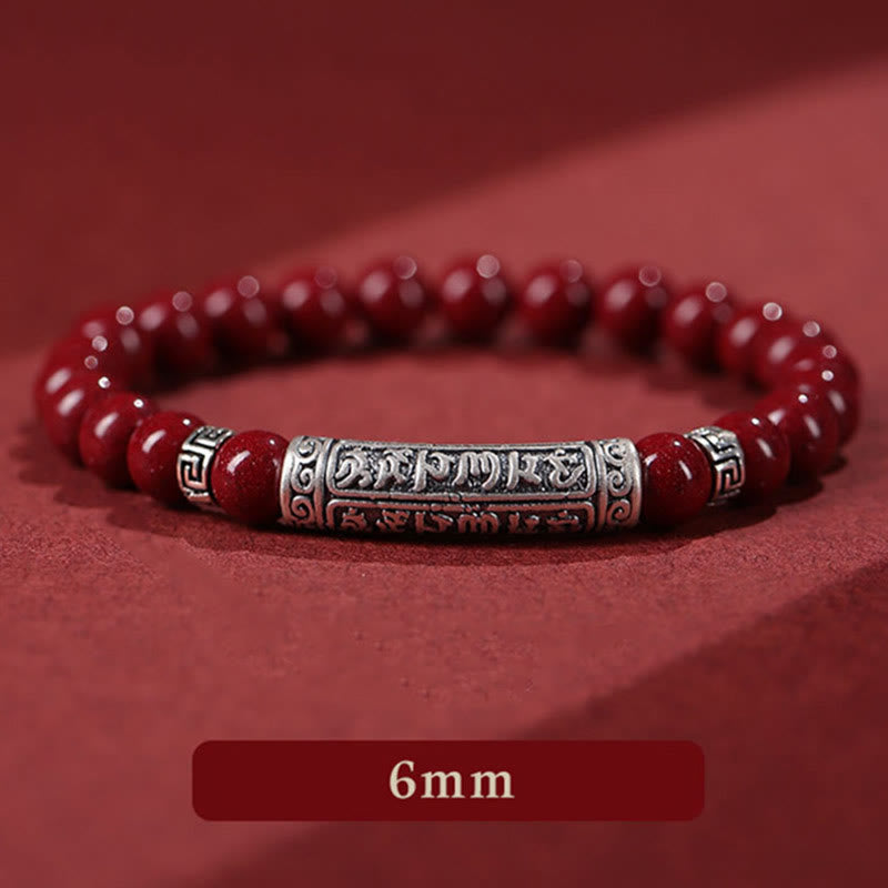 Buddha Stones辰砂 999スターリングシルバー 六つの真実の言葉 祝福ブレスレット