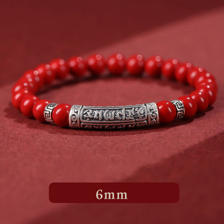 Buddha Stones辰砂 999スターリングシルバー 六つの真実の言葉 祝福ブレスレット