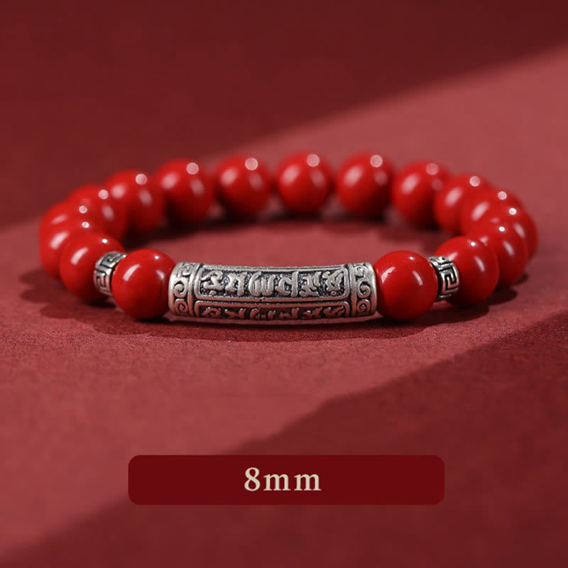 Buddha Stones辰砂 999スターリングシルバー 六つの真実の言葉 祝福ブレスレット