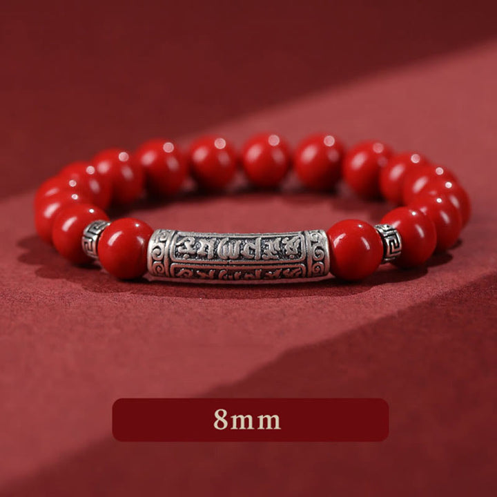 Buddha Stones辰砂 999スターリングシルバー 六つの真実の言葉 祝福ブレスレット