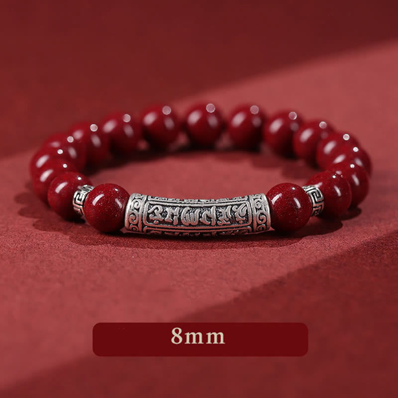 Buddha Stones辰砂 999スターリングシルバー 六つの真実の言葉 祝福ブレスレット