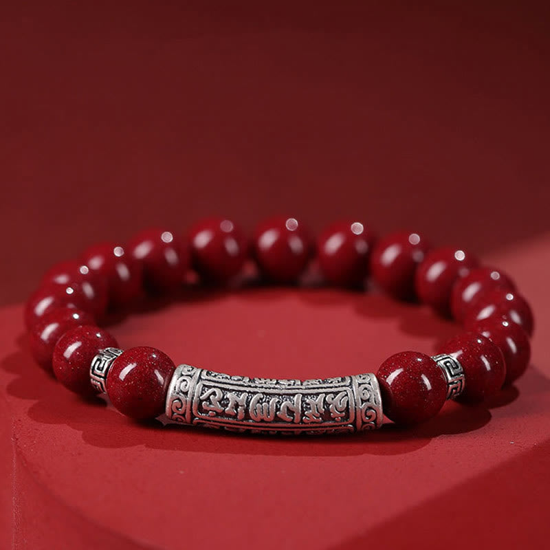 Buddha Stones辰砂 999スターリングシルバー 六つの真実の言葉 祝福ブレスレット