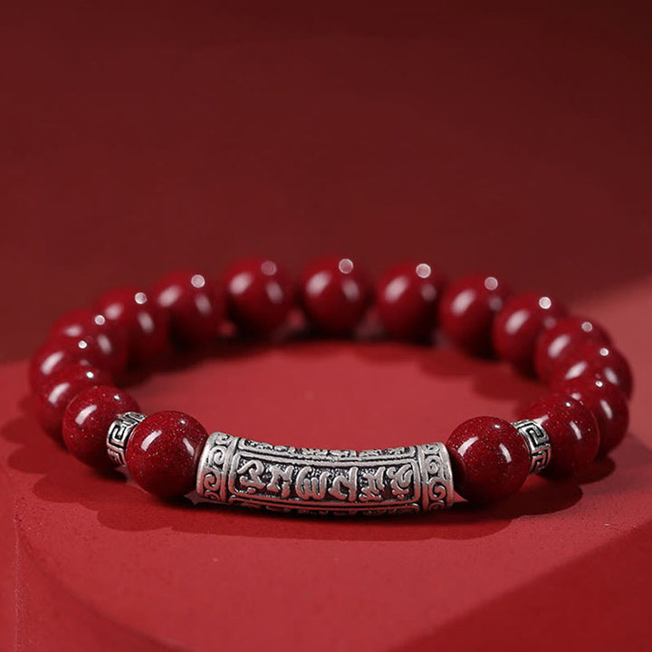 Buddha Stones辰砂 999スターリングシルバー 六つの真実の言葉 祝福ブレスレット