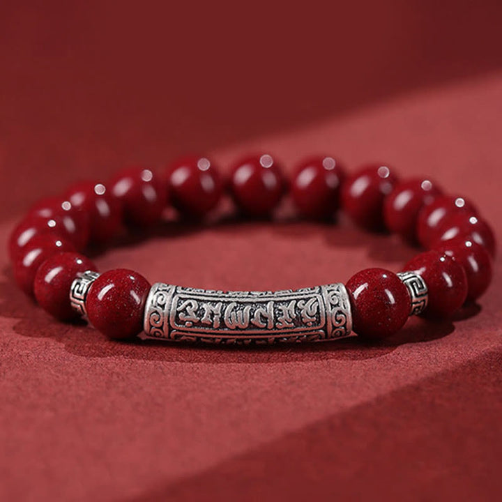 Buddha Stones辰砂 999スターリングシルバー 六つの真実の言葉 祝福ブレスレット