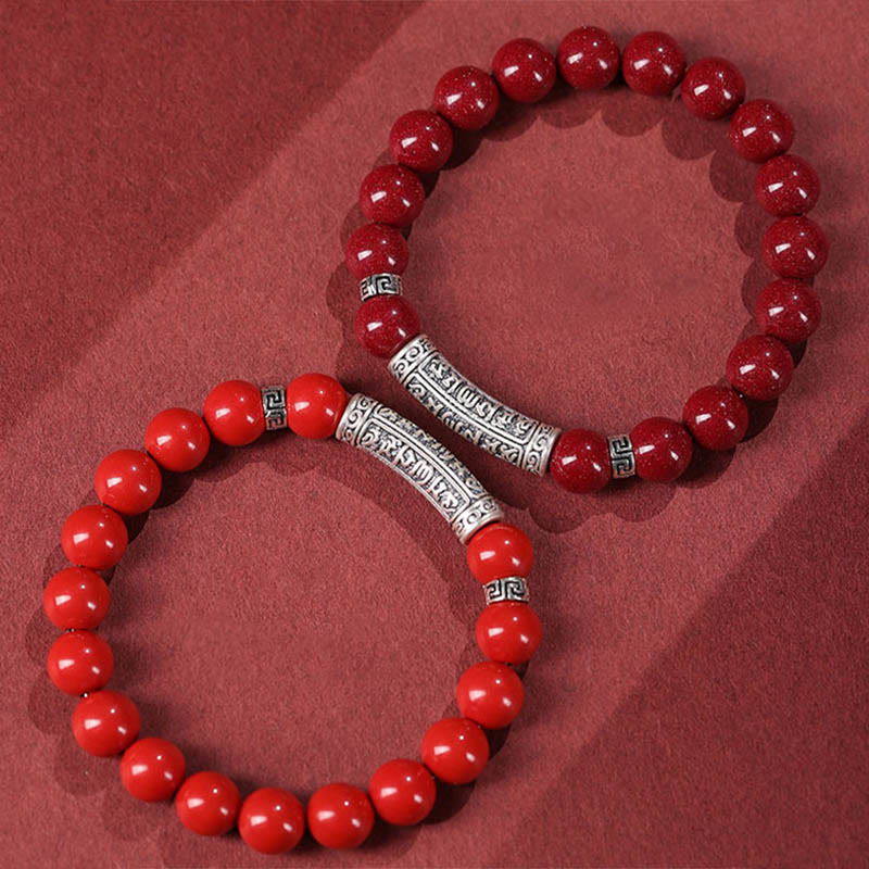 Buddha Stones辰砂 999スターリングシルバー 六つの真実の言葉 祝福ブレスレット