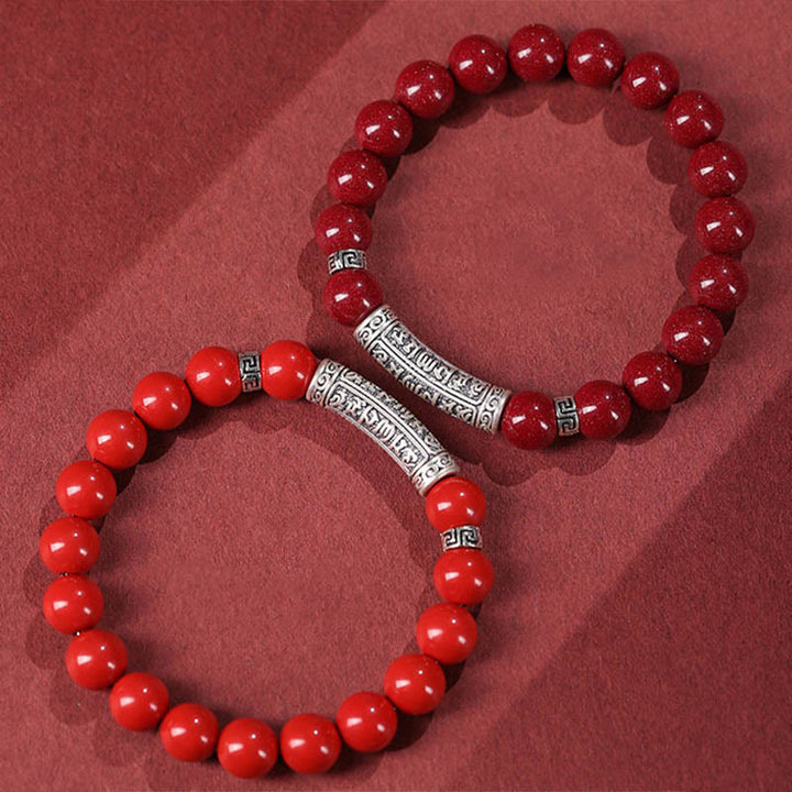 Buddha Stones辰砂 999スターリングシルバー 六つの真実の言葉 祝福ブレスレット