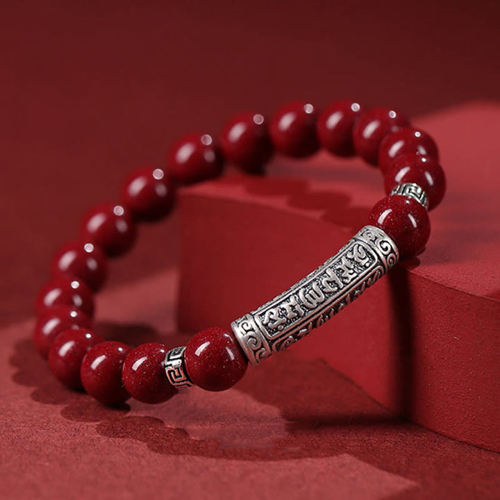 Buddha Stones辰砂 999スターリングシルバー 六つの真実の言葉 祝福ブレスレット