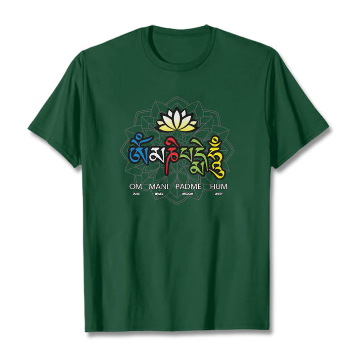 Buddha Stonesオーム・マニ・パドメ・フムロータス ティー T シャツ - フォレストグリーン - 2XL - image 5