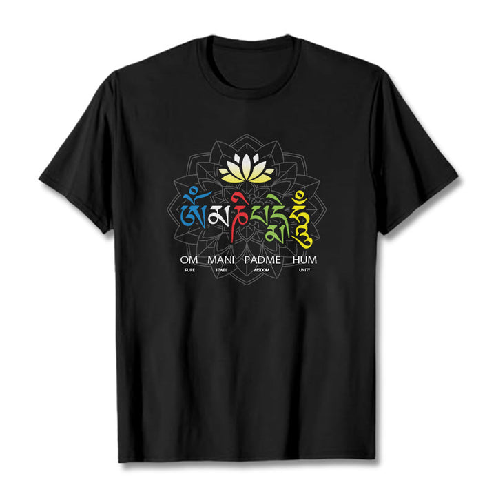 Buddha Stonesオーム・マニ・パドメ・フムロータス ティー T シャツ - 黒 - 2XL - image 0